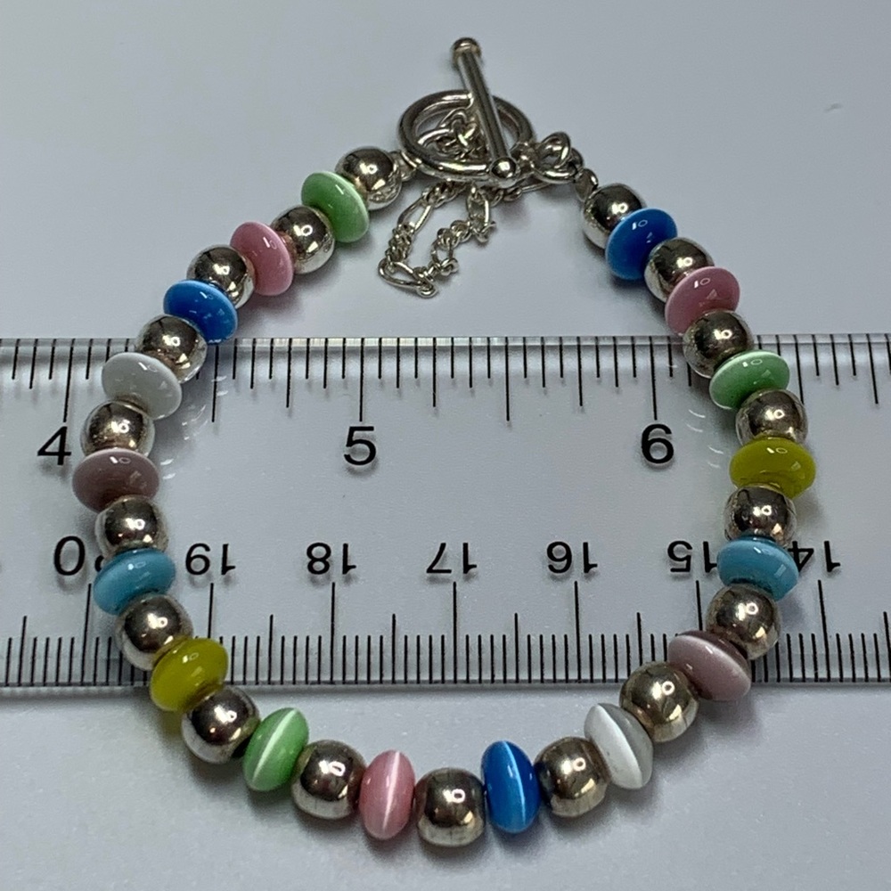 Silpada Rare HTF Sterling Silver Pastel Beaded Toggle Bracelet w/Safety Chain - Picture 15 of 16